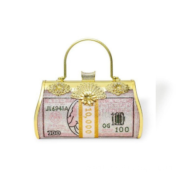 Unique Designer Money Bag Clutch Bling Diamond Evening Purse Rhinestone Money Design Clutch Purse With Golden Color